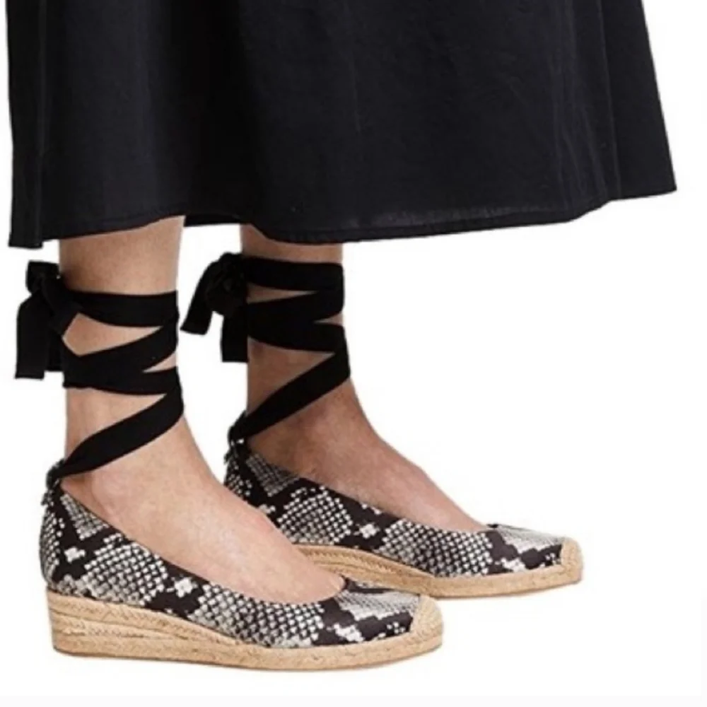 Tory Burch Heather Ankle Wrap Satin Espadrille Wedge sandals Size 8 NEW